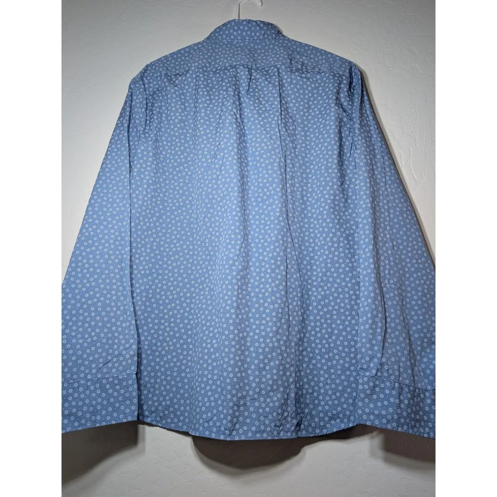 J. Crew Mens Large Slim Untucked Secret Wash Shirt Blue Floral Daisy Stretch L